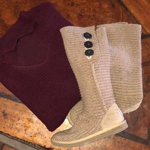 Cozy Tan Ugg Classic Cardy Knit Boots 7